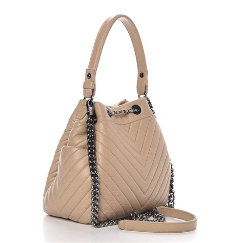 CHANEL Deerskin Chevron Small CC Chain Bucket 